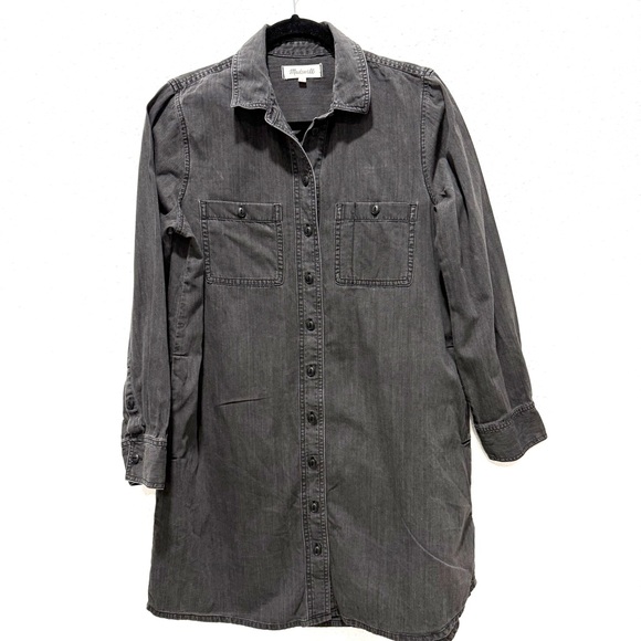 Madewell Charcoal Denim cotton long sleeves Shirt Dress M - Picture 3 of 11
